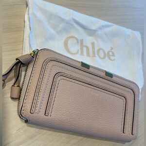 Chloé zip around pink pebble leather long wallet